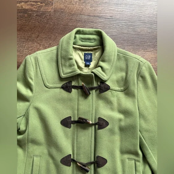 GAP Y2K apple green wool blend duffle coat toggle buttons preppy women’s L EUC - Picture 6 of 16